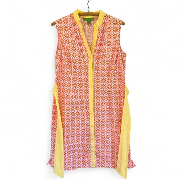 Island Republic Womens Sleeveless Buttton Front Belted Dress Large Yellow Orange - Picture 2 of 16